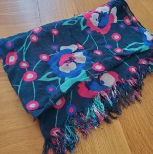 Floral print lightweight scarf, blue pink wht grn